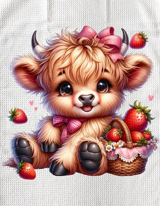 TOWELS - HIGHLAND COW FRUITS STRAWBERRIES