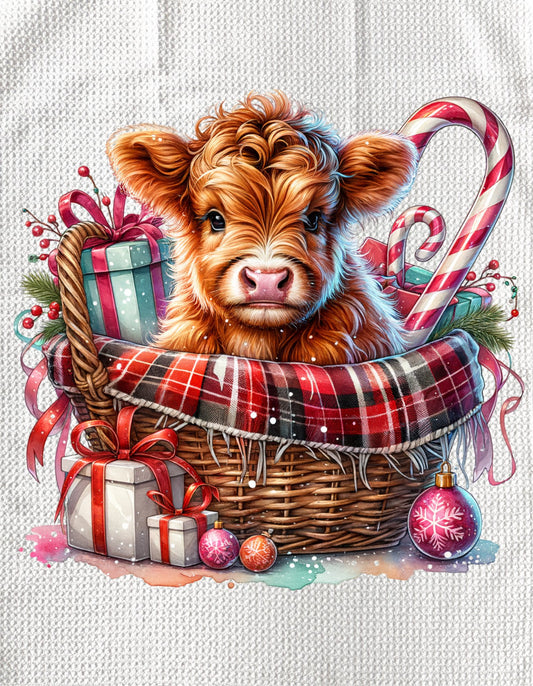 TOWELS - HIGHLAND COW CHRISTMAS BASKET