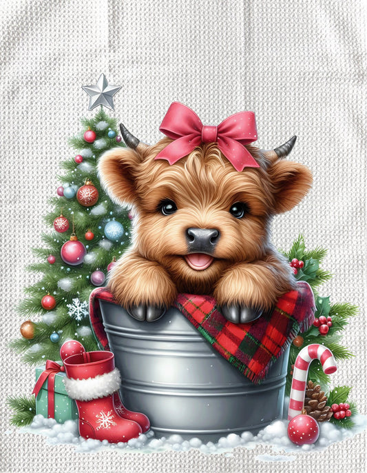 TOWELS - HIGHLAND COW CHRISTMAS PAIL