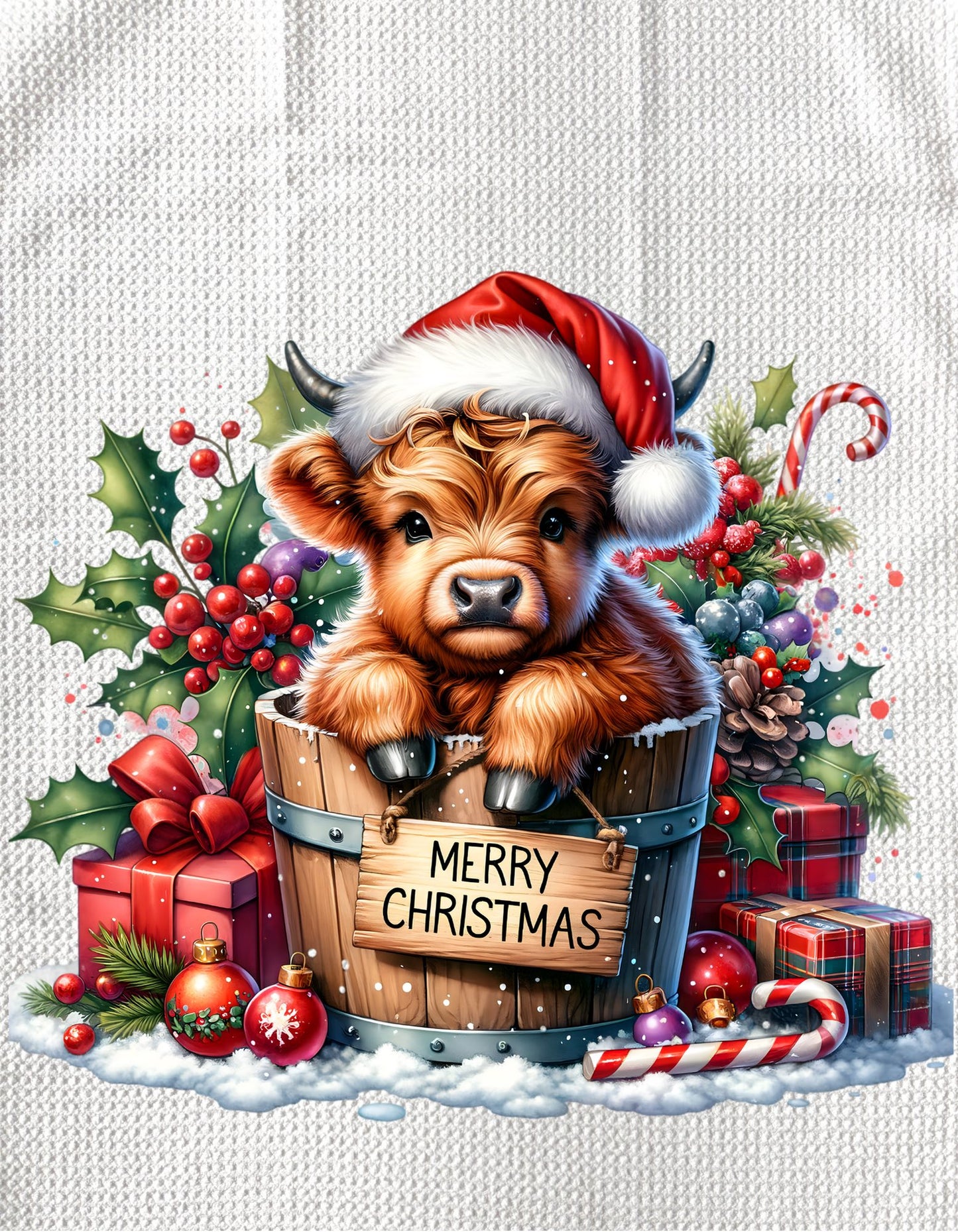 Towels - HIGHLAND COW CHRISTMAS SANTA