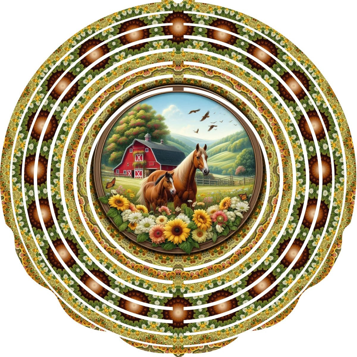 Wind Spinner with Jewel Strand Horse by the Barn