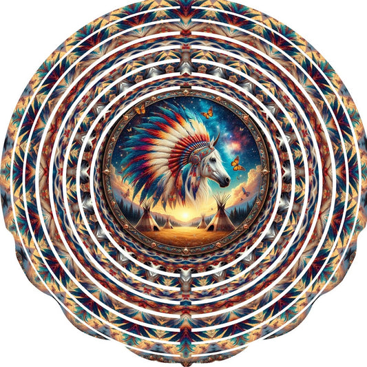 Wind Spinner with Jewel Strand Horse with Native American Headdress