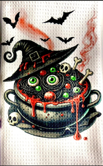 TOWELS - HALLOWEEN EYEBALL SOUP WITCH HAT