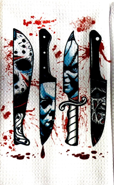 TOWELS - HALLOWEEN KILLER FACES ON KNIVES
