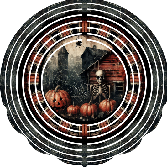 WIND SPINNER - HALLOWEEN SKELETON BARN