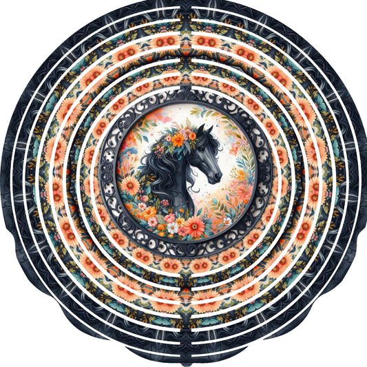 Wind Spinner with Jewel Strand Horse Orange Flowers