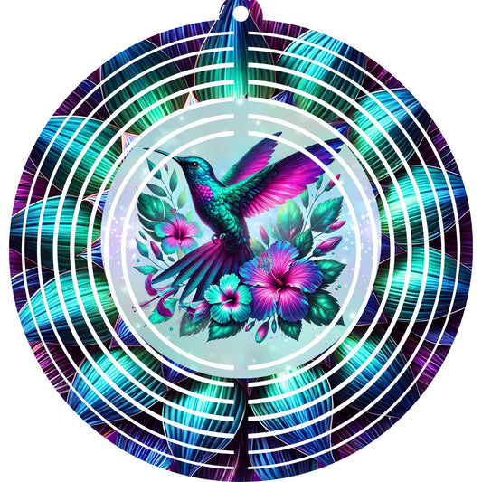 Wind Spinners with Jewel Strand Bird Hummingbird Blue & Pink