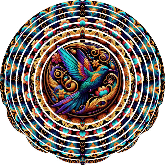 Wind Spinners with Jewel Strand Bird Hummingbird Teal Gold Accents