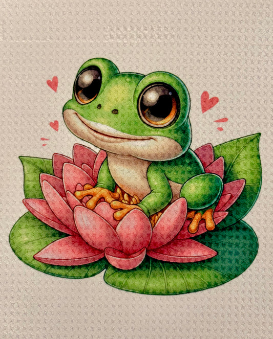 TOWELS - FROG SITTING ON PINK LILY PAD