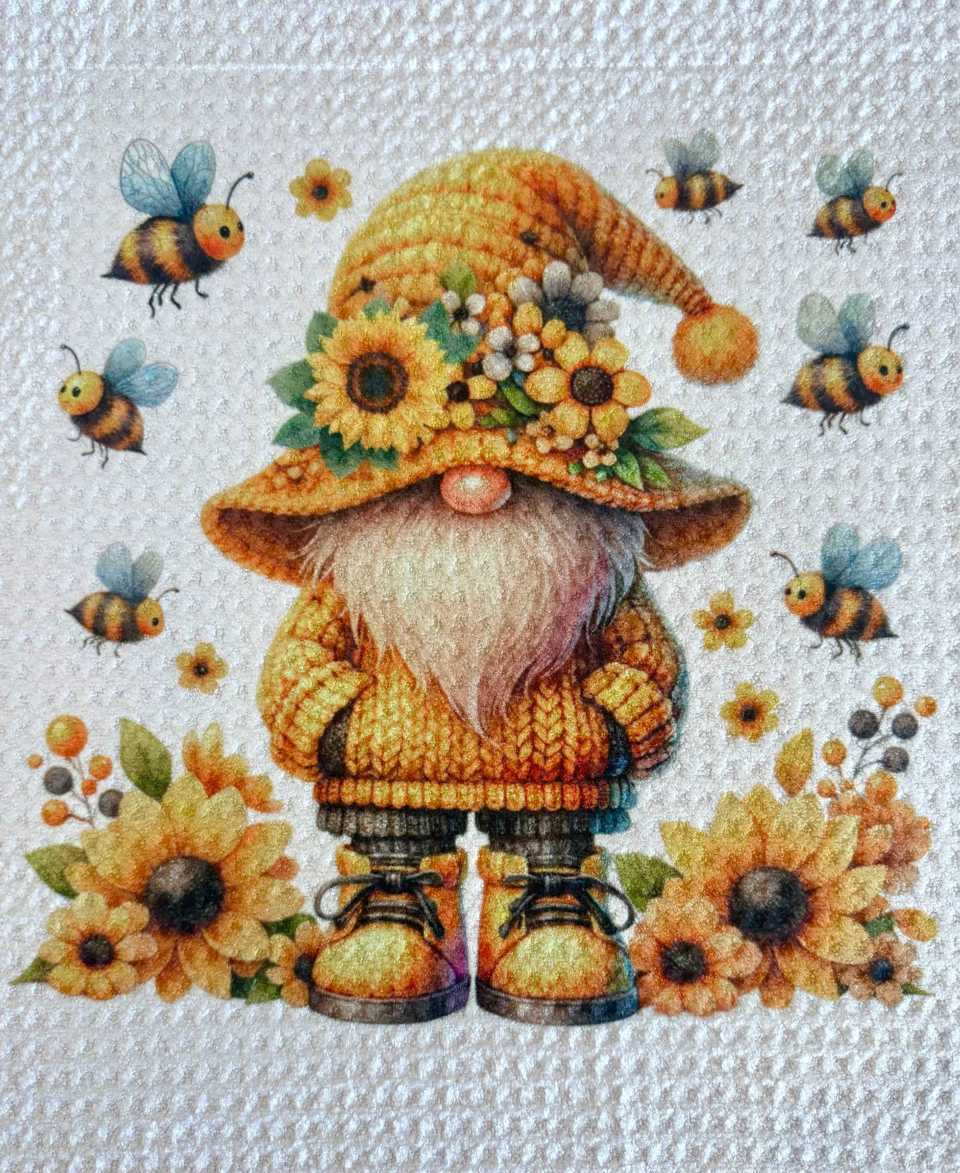 TOWELS - GNOME BEES/HONEY SUNFLOWER HAT