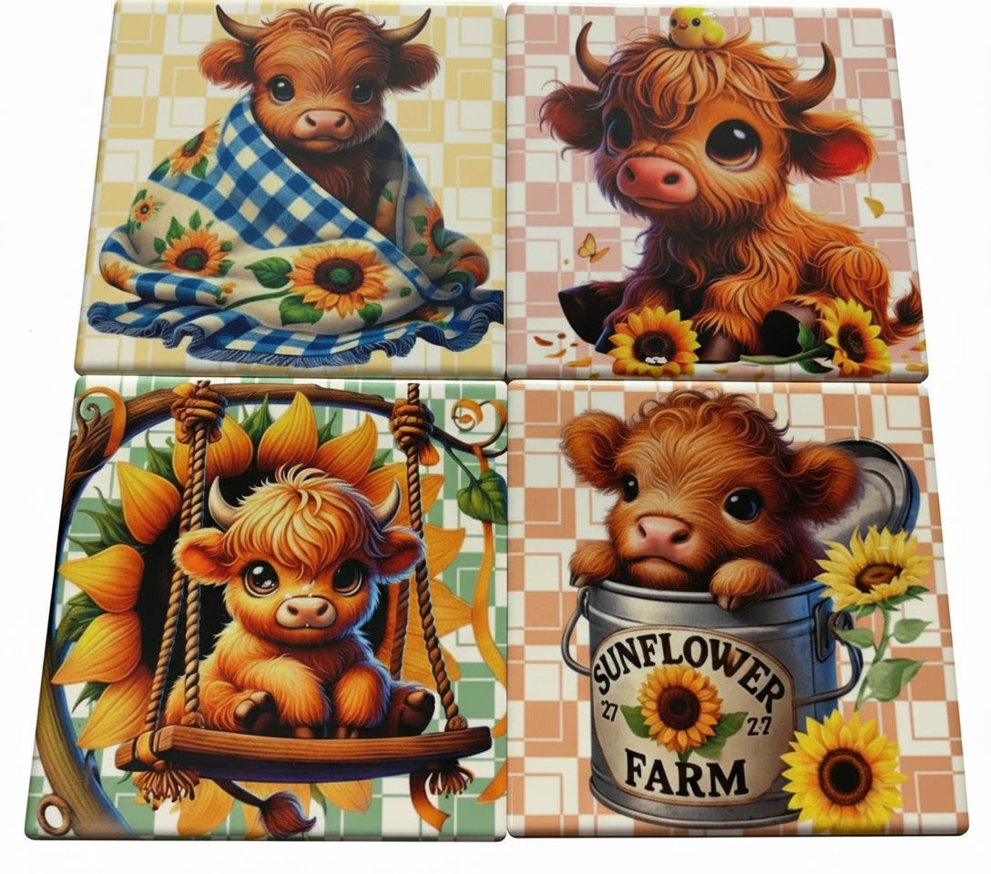 Coasters 4/pk - HIGHLAND COW