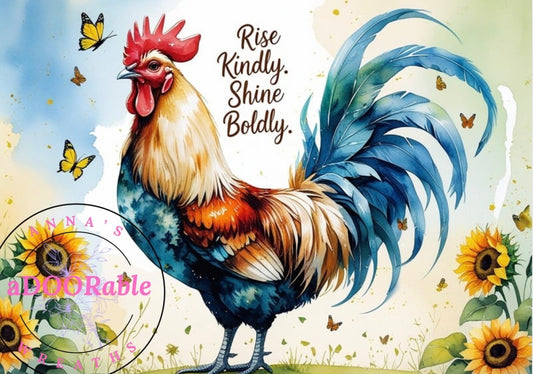 Tempered Glass Cutting Board Chicken/Rooster Rise Kindly Shine Boldly