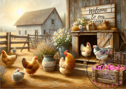 Tempered Glass Cutting Board Chicken/Rooster Welcome to Our Coop
