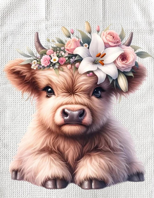 TOWELS - HIGHLAND COW FLOWERS HEADBAND LILY