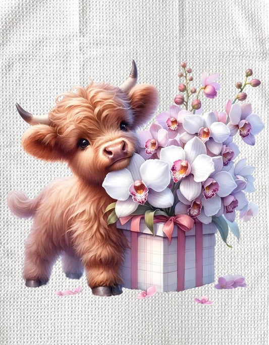 TOWELS - HIGHLAND COW FLOWERS PRESENT