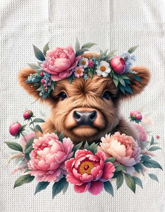 TOWELS - HIGHLAND COW FLOWERS HEADBAND FLORAL