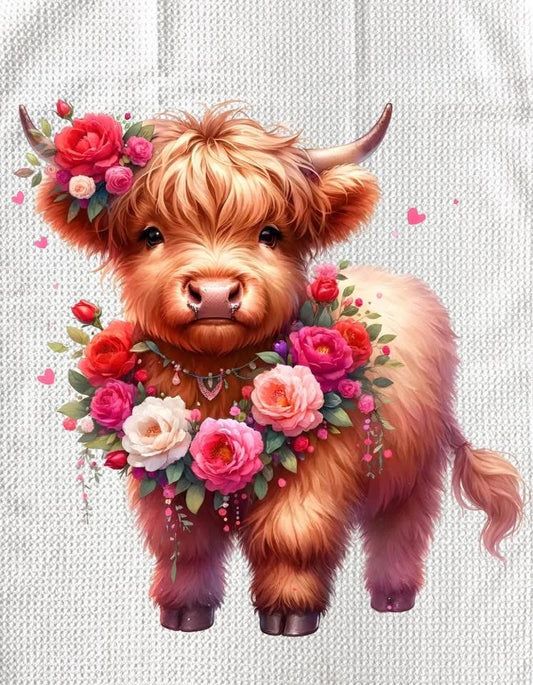 TOWELS - HIGHLAND COW FLOWERS NECK PIECE