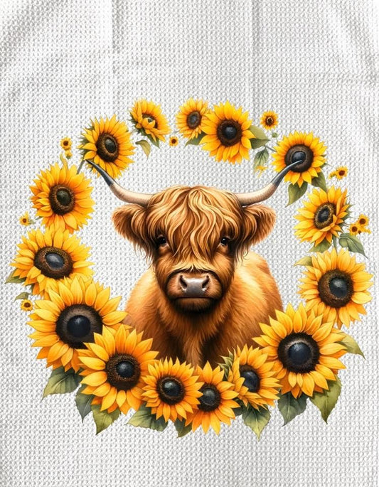 TOWELS - HIGHLAND COW SUNFLOWERS RING