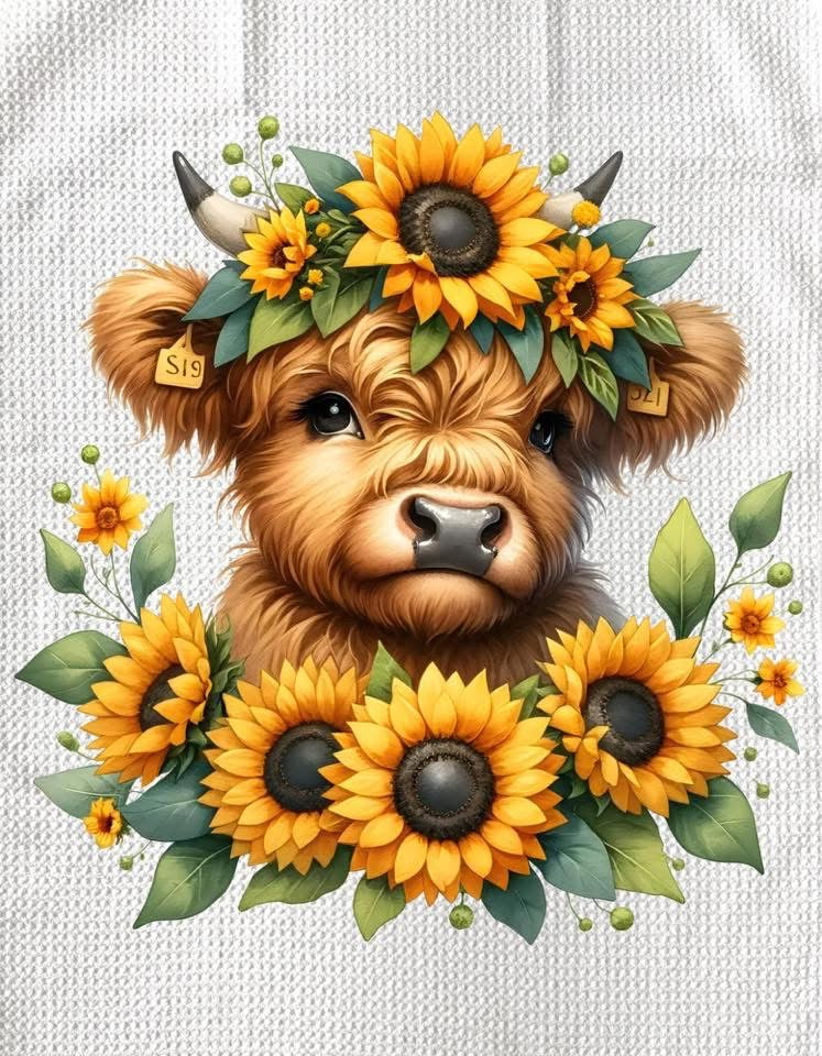 Towels - HIGHLAND COW SUNFLOWERS