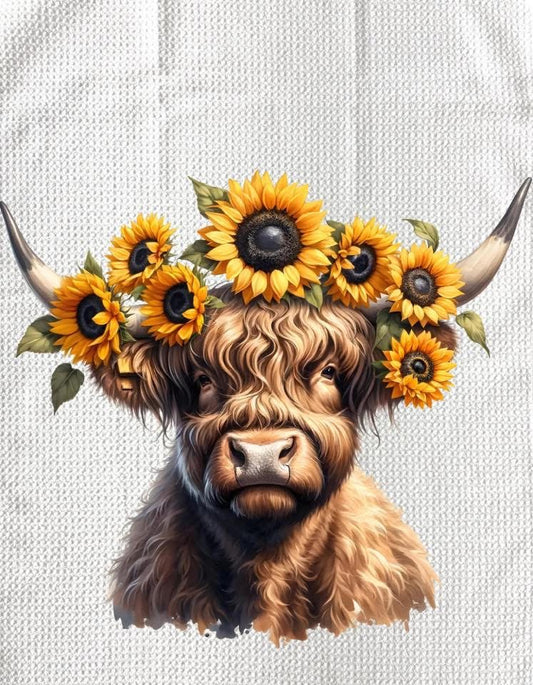 TOWELS - HIGHLAND COW SUNFLOWERS HEADPIECE