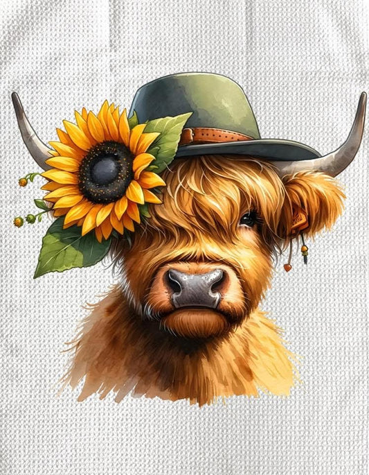 TOWELS - HIGHLAND COW SUNFLOWERS HAT