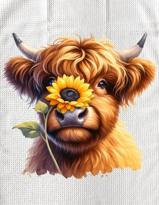 TOWELS - HIGHLAND COW SUNFLOWERS NOSE