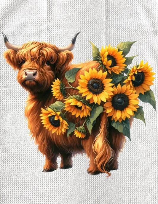 TOWELS - HIGHLAND COW SUNFLOWERS HIND END