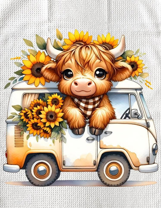 TOWELS - HIGHLAND COW SUNFLOWERS VAN