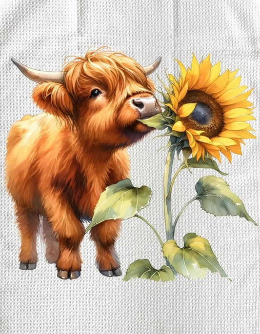 TOWELS - HIGHLAND COW SUNFLOWERS NIBBLE
