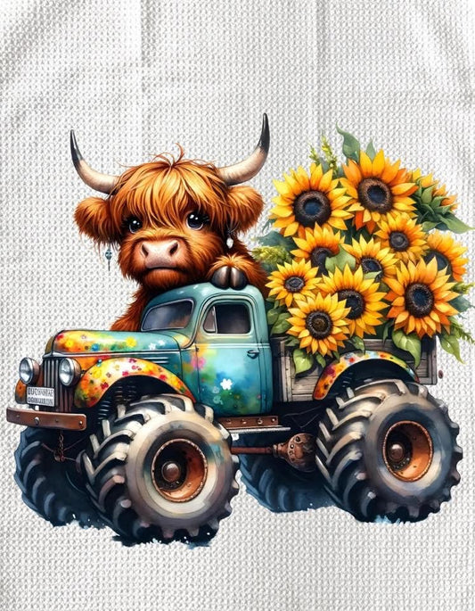 TOWELS - HIGHLAND COW SUNFLOWERS TRUCK MONSTER TRUCK