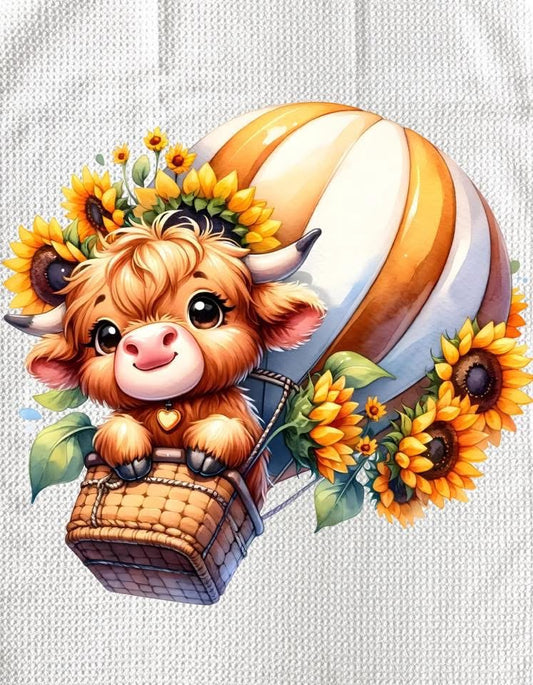 TOWELS - HIGHLAND COW SUNFLOWERS BALLOON