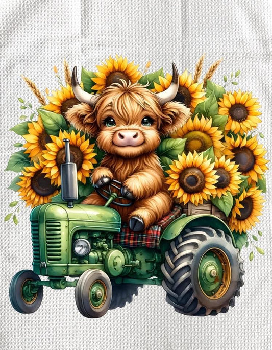 TOWELS - HIGHLAND COW SUNFLOWERS TRACTOR