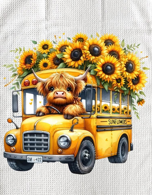 TOWELS - HIGHLAND COW SUNFLOWERS BUS