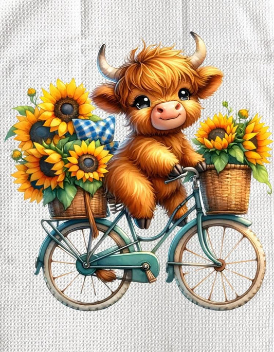 TOWELS - HIGHLAND COW SUNFLOWERS BIKE