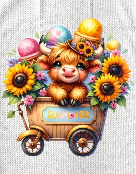 TOWELS - HIGHLAND COW SUNFLOWERS CART