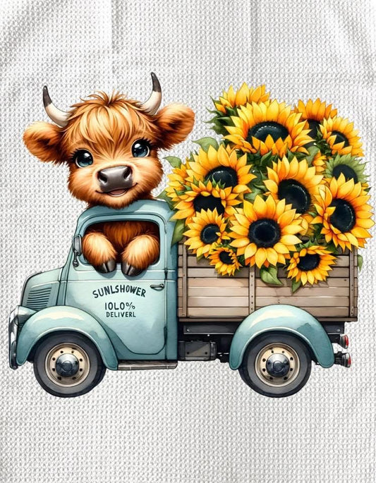 TOWELS - HIGHLAND COW SUNFLOWERS TRUCK