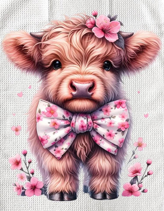 TOWELS - HIGHLAND COW FLOWERS ON BOW