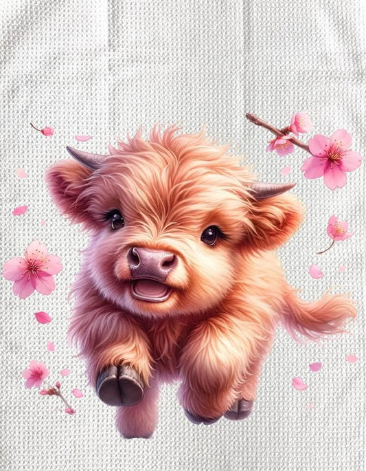 TOWELS - HIGHLAND COW FLOWERS RUNNING