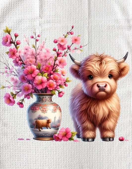 TOWELS - HIGHLAND COW FLOWERS VASE