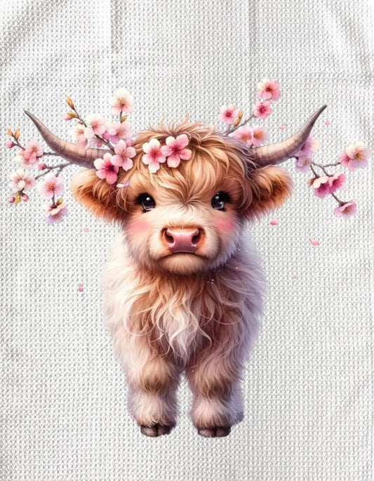 TOWELS - HIGHLAND COW FLOWERS ON HORNS