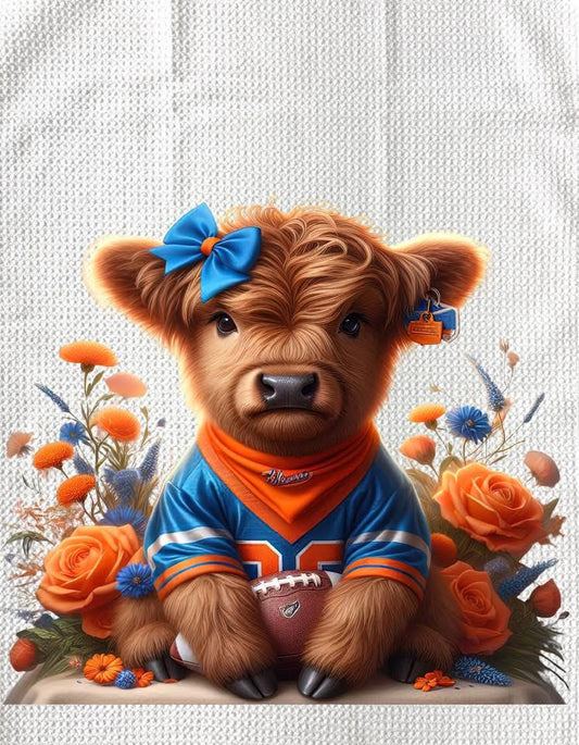 TOWELS - HIGHLAND COW FOOTBALL BLUE BOW