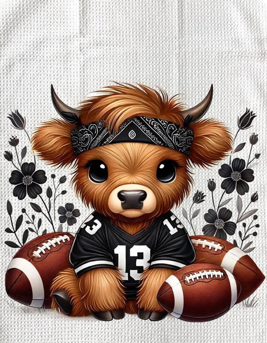 TOWELS - HIGHLAND COW FOOTBALL BLACK BANDANA