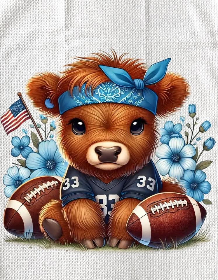 TOWELS - HIGHLAND COW FOOTBALL BLUE BANDANA