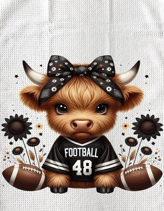 TOWELS - HIGHLAND COW FOOTBALL BLACK BOW