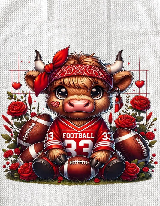 TOWELS - HIGHLAND COW FOOTBALL RED BANDANA