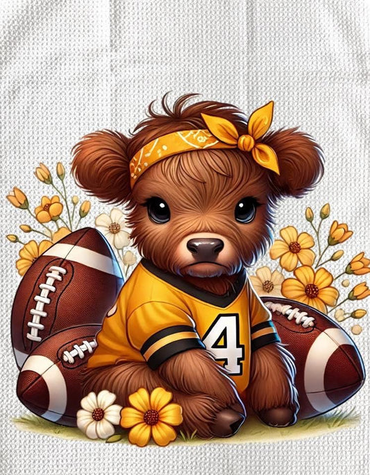 TOWELS - HIGHLAND COW FOOTBALL YELLOW BANDANA