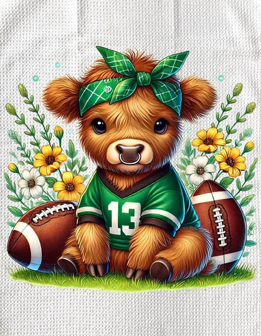 TOWELS - HIGHLAND COW FOOTBALL GREEN BANDANA