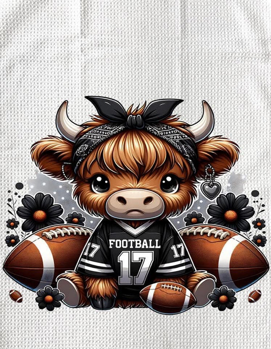 TOWELS - HIGHLAND COW FOOTBALL BLACK BANDANA BOW
