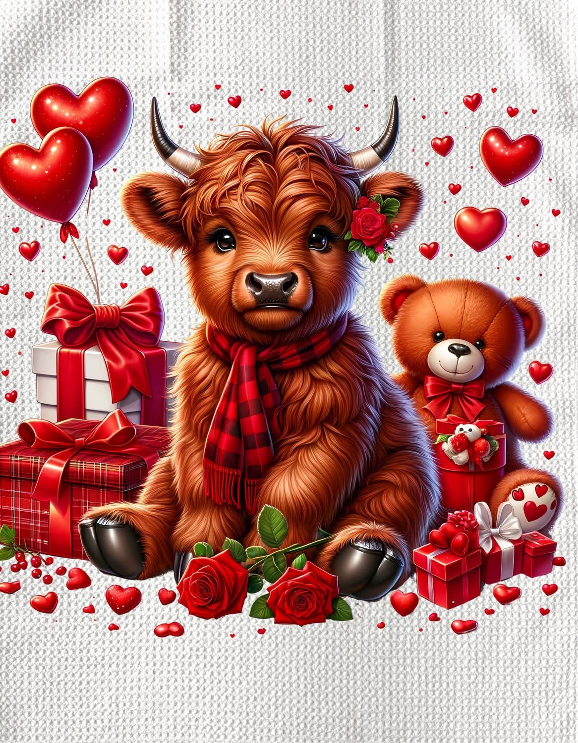 Towels - HIGHLAND COW (RED) VALENTINES