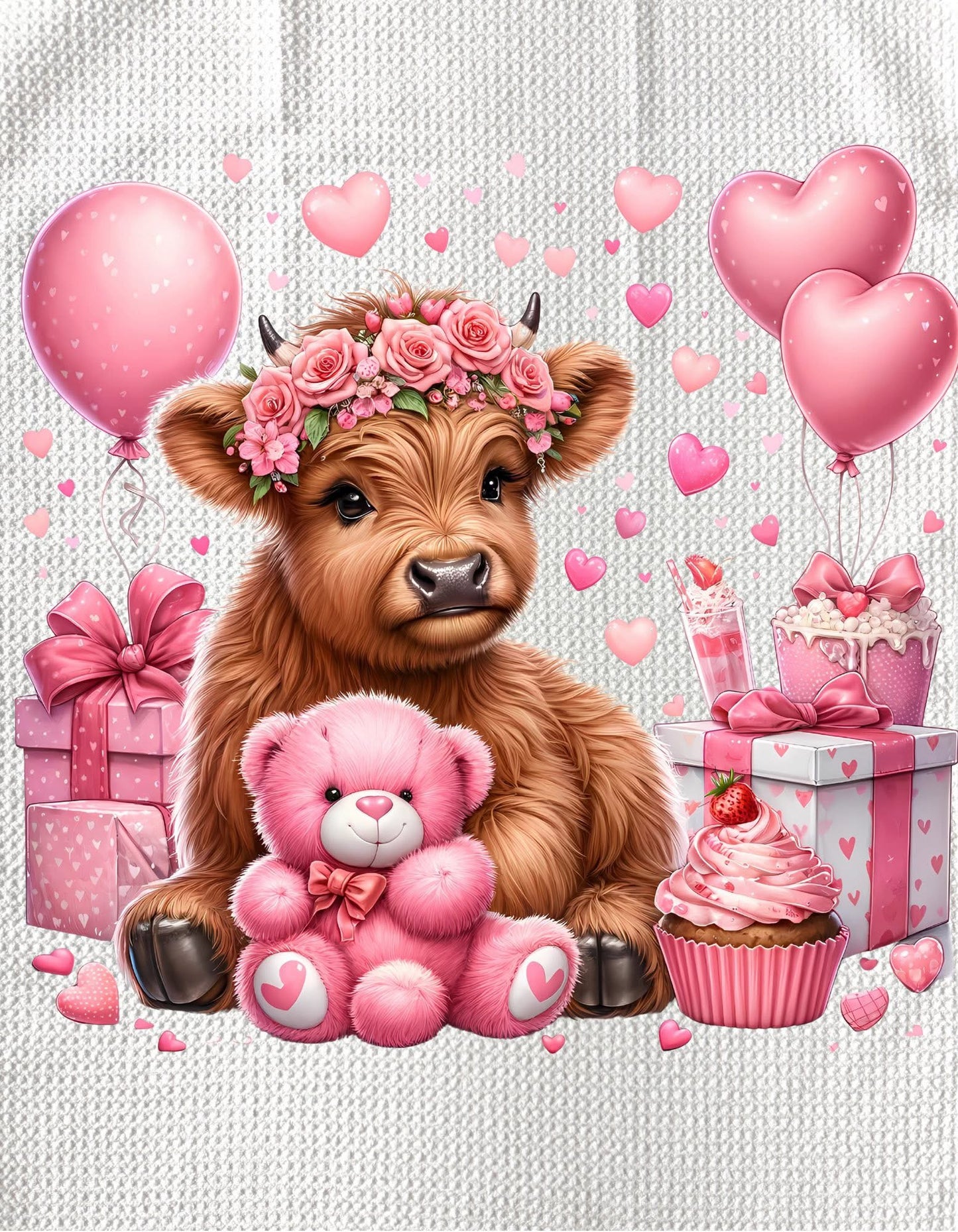 Towels - HIGHLAND COW (PINK) VALENTINES